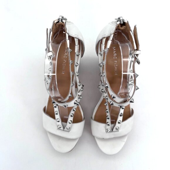 Marc Fisher White Leather Studded Cork Wedge Platform Sandals Heels Size 8M - Picture 13 of 15